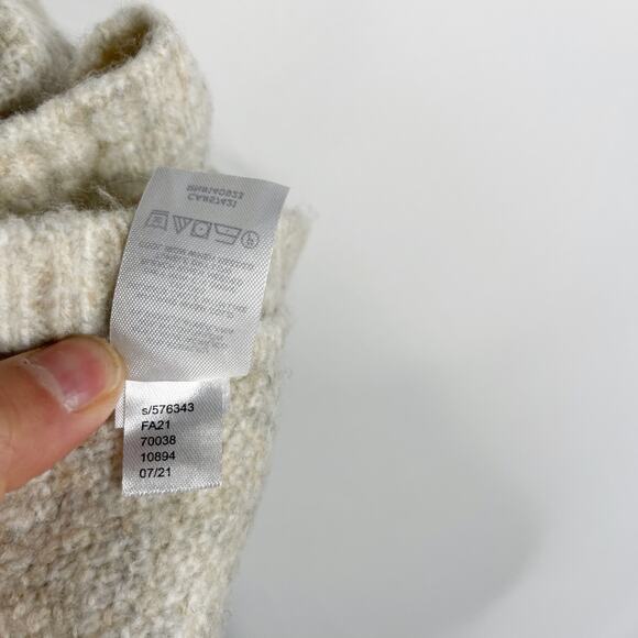 LOFT M/L Medium Large Heather Cream Knit Poncho Sweater Wool Blend Soft Cozy - Picture 8 of 9